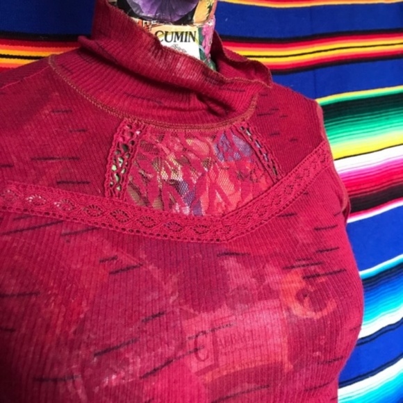 FP Free People Ribbed Mock Neck Top Lace Marled Layer - Picture 2 of 7